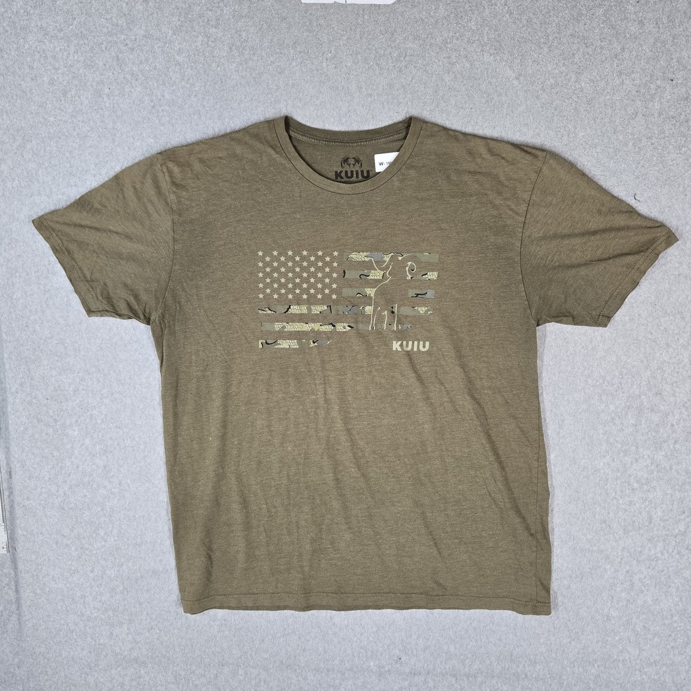 KUIU Men Shirt M Olive Green Graphic Flag Grunge Logo Short Sleeve